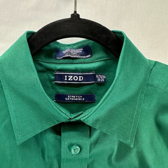 Izod Boys XL 18-20 Button-Down Shirt Stretch Cotton Long Sleeve Collared Green - Picture 10 of 10